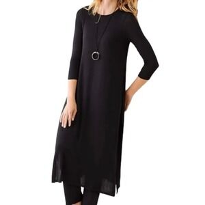 J. Jill Wearever Collection L Black Midi Tunic Side Slits Minimalist Layering